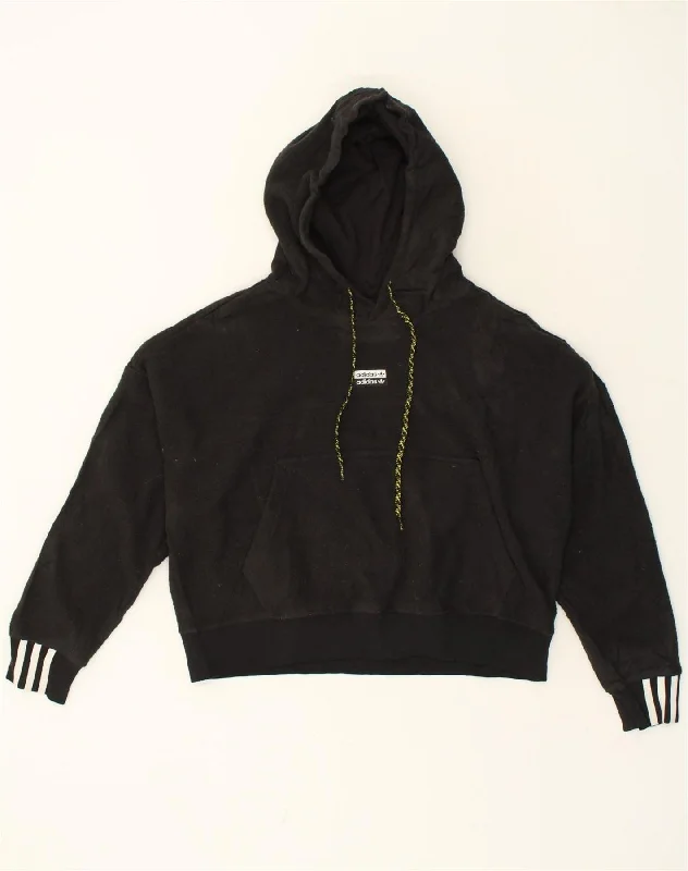 ADIDAS Womens Oversized Hooded Fleece Jumper UK 14 Large Black Polyester Hooded Sweatshirt Casual Wear Street Style ADIDAS Womens Oversized Hooded Fleece Jumper UK 14 Large Black Polyester Hooded Sweatshirt Casual Wear Street Style