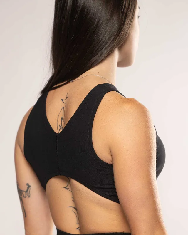 Apex Long Line Sports Bra- Black Elegant Satin Bralette