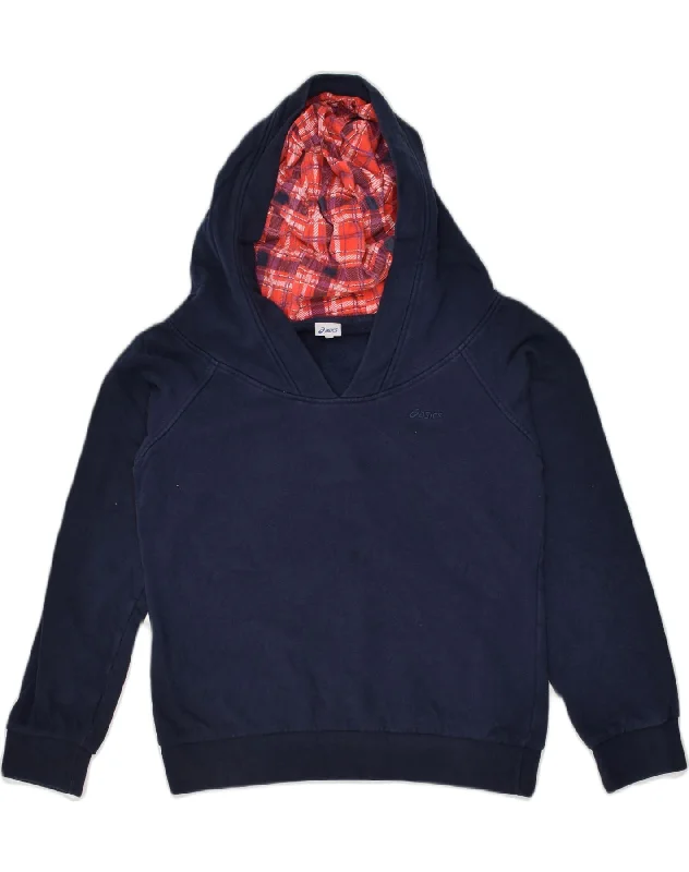 ASICS Womens Hoodie Jumper UK 18 XL Navy Blue Cotton Hoodie with Camouflage Military Edgy