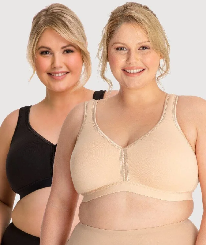 Ava & Audrey Faye Cotton Wire-free Support Bra 2 Pack - Black/Frappe Soft Cup Bra