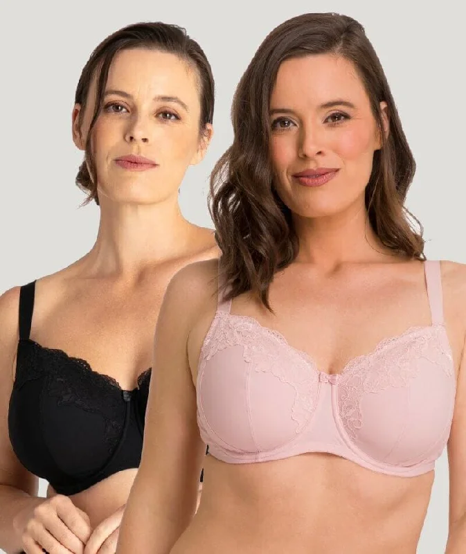 Ava & Audrey Jacqueline Full Cup Underwired Bra 2 Pack - Black/Blush Soft Cup Bralette