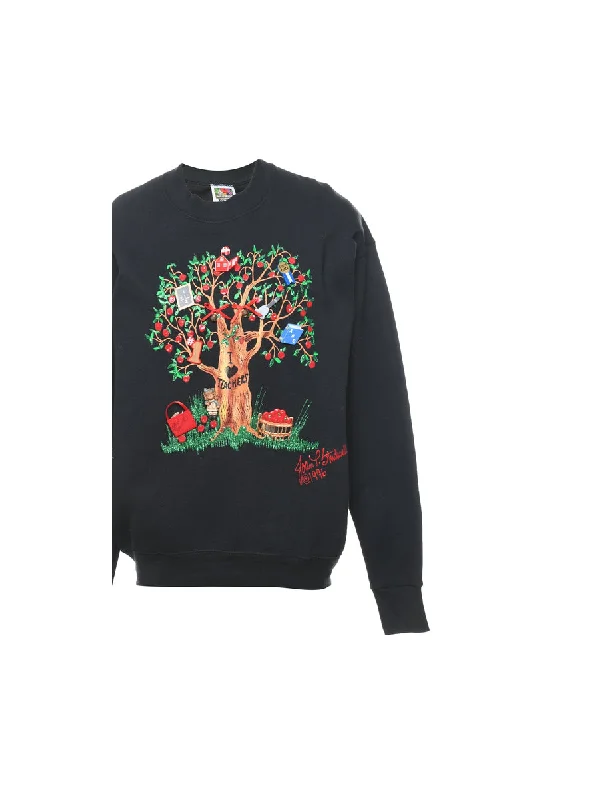 Black Christmas Sweatshirt - M Hoodie with Hem Detail Decorative Unique
