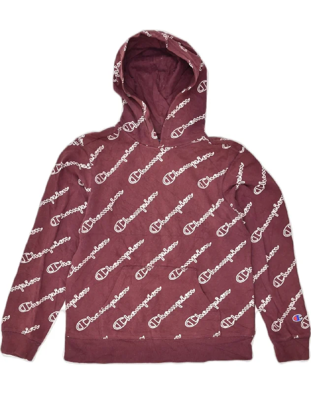 CHAMPION Womens Graphic Hoodie Jumper UK 14 Large Burgundy Cotton Hoodie with Turtle Neck Cozy Winter CHAMPION Womens Graphic Hoodie Jumper UK 14 Large Burgundy Cotton Hoodie with Turtle Neck Cozy Winter