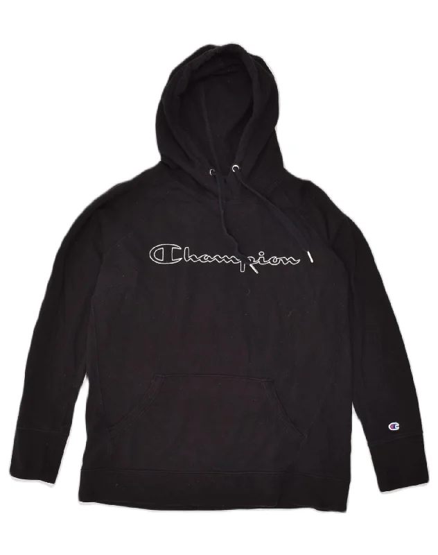 CHAMPION Womens Graphic Hoodie Jumper UK 14 Medium Black Cotton Hoodie with Drawstring Waist Adjustable Fitted CHAMPION Womens Graphic Hoodie Jumper UK 14 Medium Black Cotton Hoodie with Drawstring Waist Adjustable Fitted