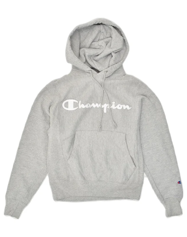 CHAMPION Womens Graphic Hoodie Jumper UK 6 XS Grey Cotton Hoodie with Back Slit Movement Comfort CHAMPION Womens Graphic Hoodie Jumper UK 6 XS Grey Cotton Hoodie with Back Slit Movement Comfort