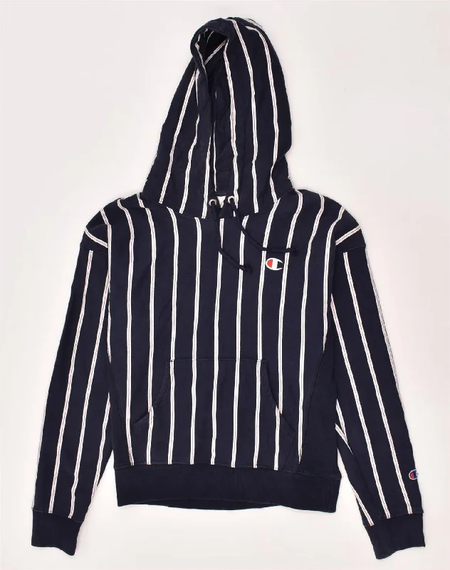 CHAMPION Womens Hoodie Jumper UK 14 Medium Navy Blue Pinstripe Cotton Hoodie with Ribbed Hem Stretchable Secure CHAMPION Womens Hoodie Jumper UK 14 Medium Navy Blue Pinstripe Cotton Hoodie with Ribbed Hem Stretchable Secure