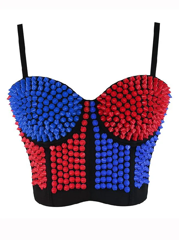 Women's Sexy Studded Rivet Push Up Clubwear Dance Bustier Bras Top Chic Lace Underwear