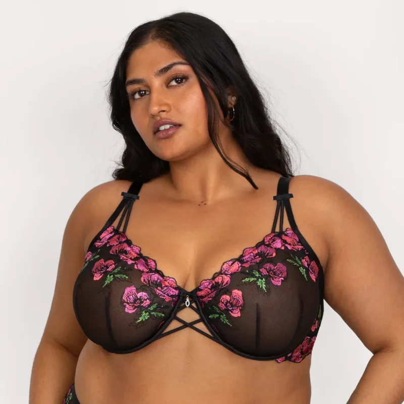 Curvy Couture Lush Embroidery Balconette Bra Breathable Full Coverage