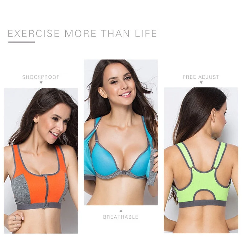 Double Layer Zipper Sports Bra Ladies Fitness Yoga Bra Elegant Silk Bra