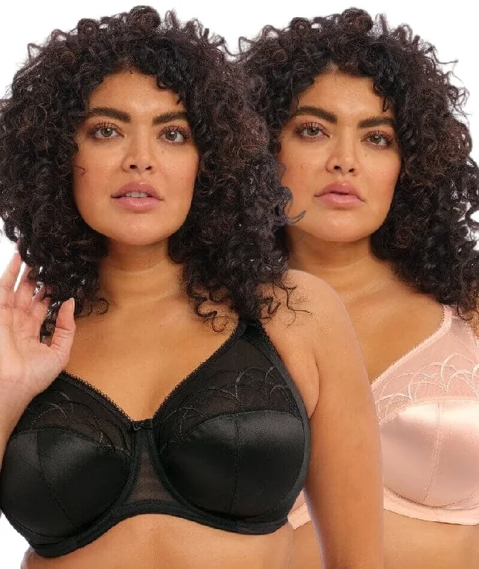 Elomi Cate Underwired Full Cup Banded Bra 2 Pack - Black/Latte Feminine Lace Bra