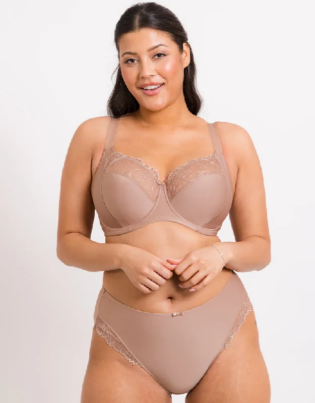 Flirtelle Emilie Full Cup Side Support Bra Cafe Au Lait High-Cut Bra Design