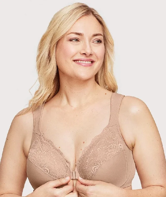 Glamorise WonderWire Front-Closure Bra - Cafe Fashionable Push-Up Bra