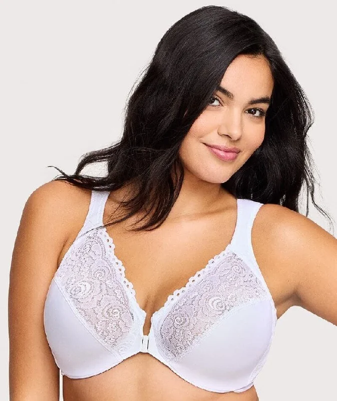 Glamorise WonderWire Front-Closure Bra - White Push-Up Wireless Bra