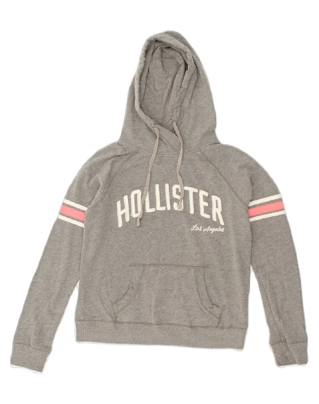 HOLLISTER Womens Loose Fit Graphic Hoodie Jumper UK 10 Small Grey Cotton Hoodie with Elastic Waist Stretchable Comfortable HOLLISTER Womens Loose Fit Graphic Hoodie Jumper UK 10 Small Grey Cotton Hoodie with Elastic Waist Stretchable Comfortable