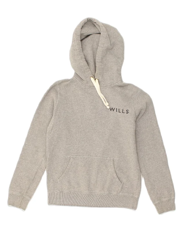 JACK WILLS Womens Graphic Hoodie Jumper UK 10 Small Grey Cotton Hoodie with Side Slits Relaxed Casual JACK WILLS Womens Graphic Hoodie Jumper UK 10 Small Grey Cotton Hoodie with Side Slits Relaxed Casual