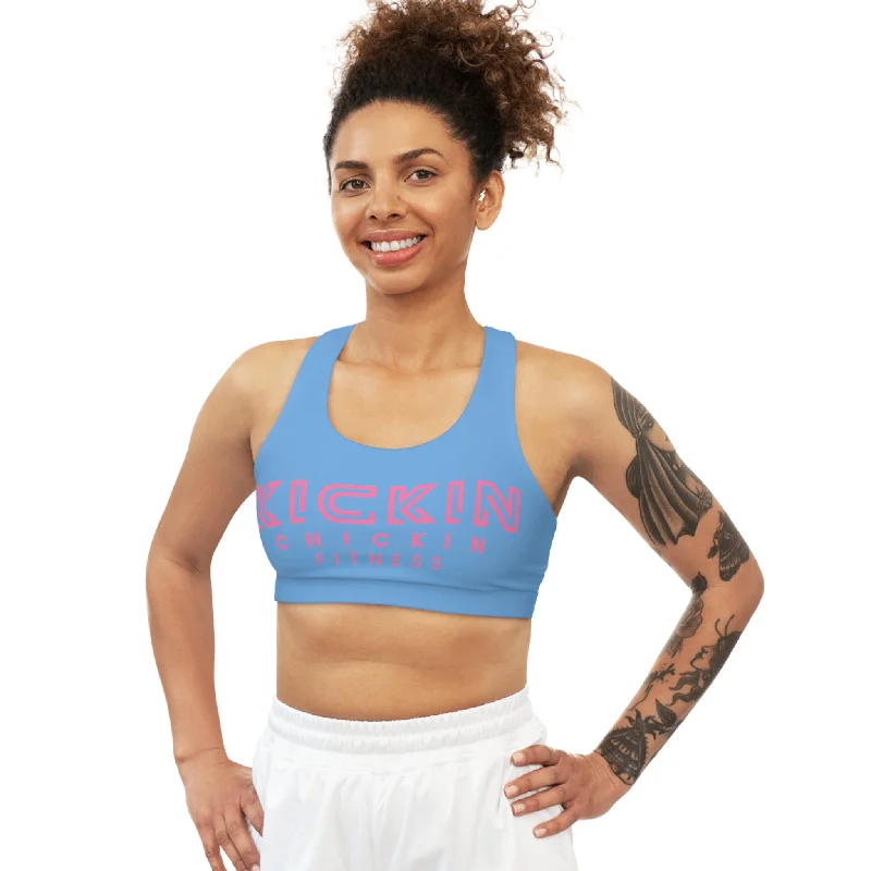 Kickin Chickin Fitness Seamless Sports Bra Lt blue/pink Sleek Sports Bra