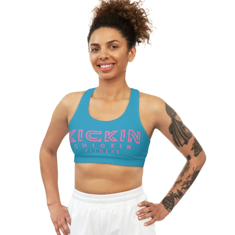 Kickin Chickin Fitness Seamless Sports Bra turq/pink Supportive Cotton Bra