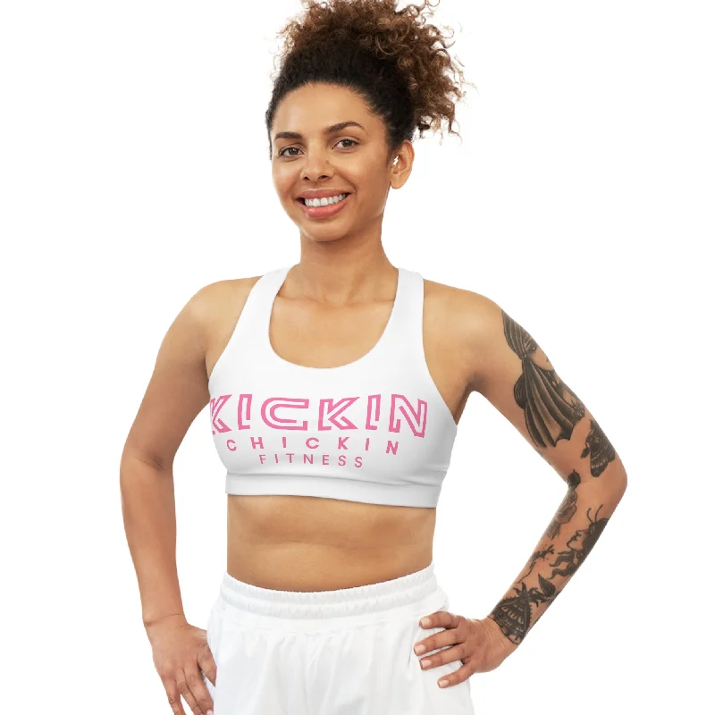 Kickin Chickin Fitness Seamless Sports Bra white/pink Lightweight Cotton Bra