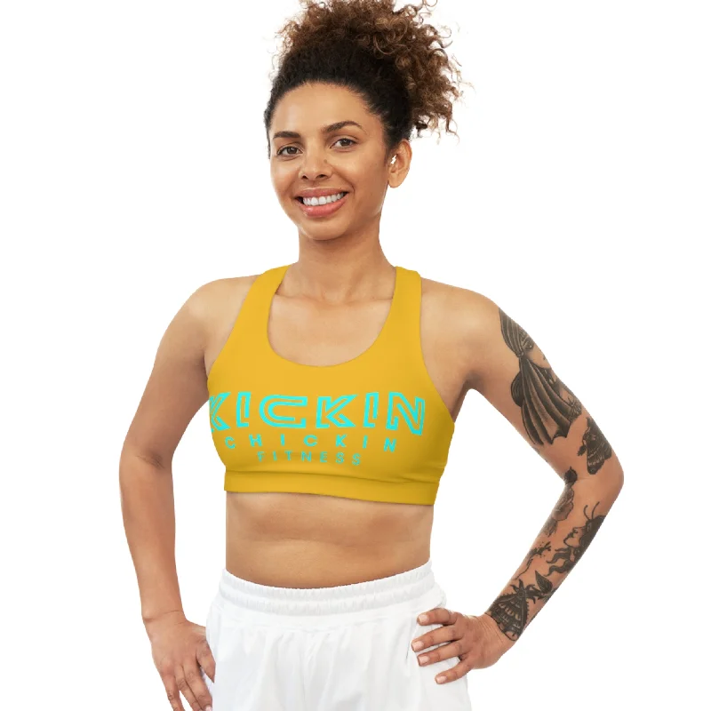 Kickin Chickin Fitness Seamless Sports Bra Yellow/Turq Breathable Sports Bra