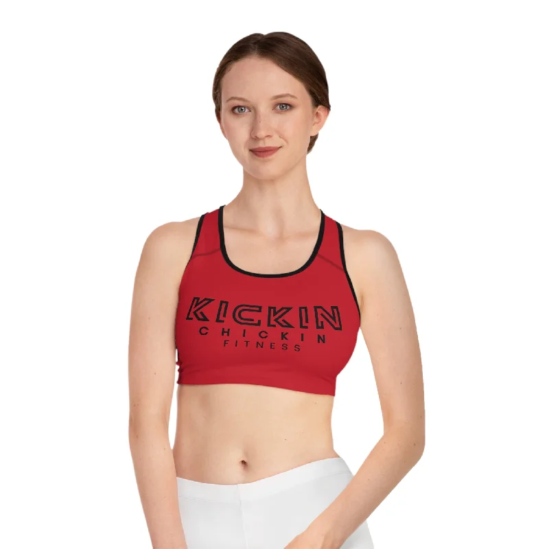 Kickin Chickin Fitness Sports Bra Dark Red/Black Comfortable Lounge Bra