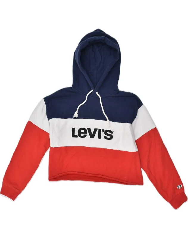LEVI'S Womens Oversized Crop Hoodie Jumper UK 10 Small Red Colourblock Hoodie with Emblem Brand Identity LEVI'S Womens Oversized Crop Hoodie Jumper UK 10 Small Red Colourblock Hoodie with Emblem Brand Identity
