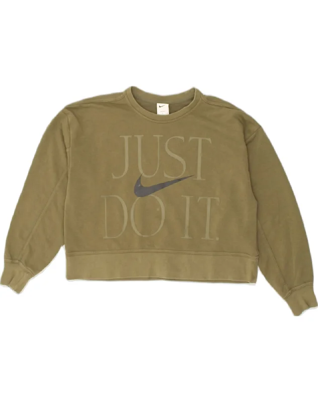 NIKE Womens Crop Oversized Sweatshirt Jumper UK 10 Small Khaki Cotton Hoodie with Lace Feminine Delicate NIKE Womens Crop Oversized Sweatshirt Jumper UK 10 Small Khaki Cotton Hoodie with Lace Feminine Delicate