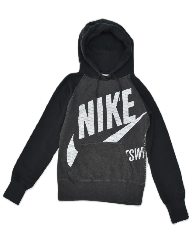 NIKE Womens Graphic Hoodie Jumper UK 4 XS Grey Colourblock Cotton Hoodie with Hem Elastic Stretchable Comfortable NIKE Womens Graphic Hoodie Jumper UK 4 XS Grey Colourblock Cotton Hoodie with Hem Elastic Stretchable Comfortable