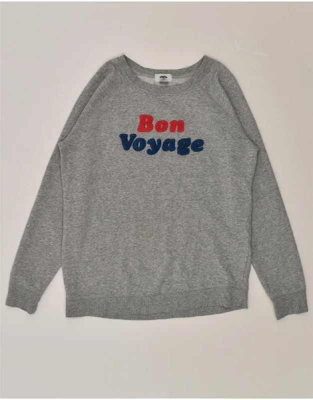 OLD NAVY Womens Graphic Sweatshirt Jumper UK 10 Small Grey Cotton Hoodie with Emblem Brand Identity