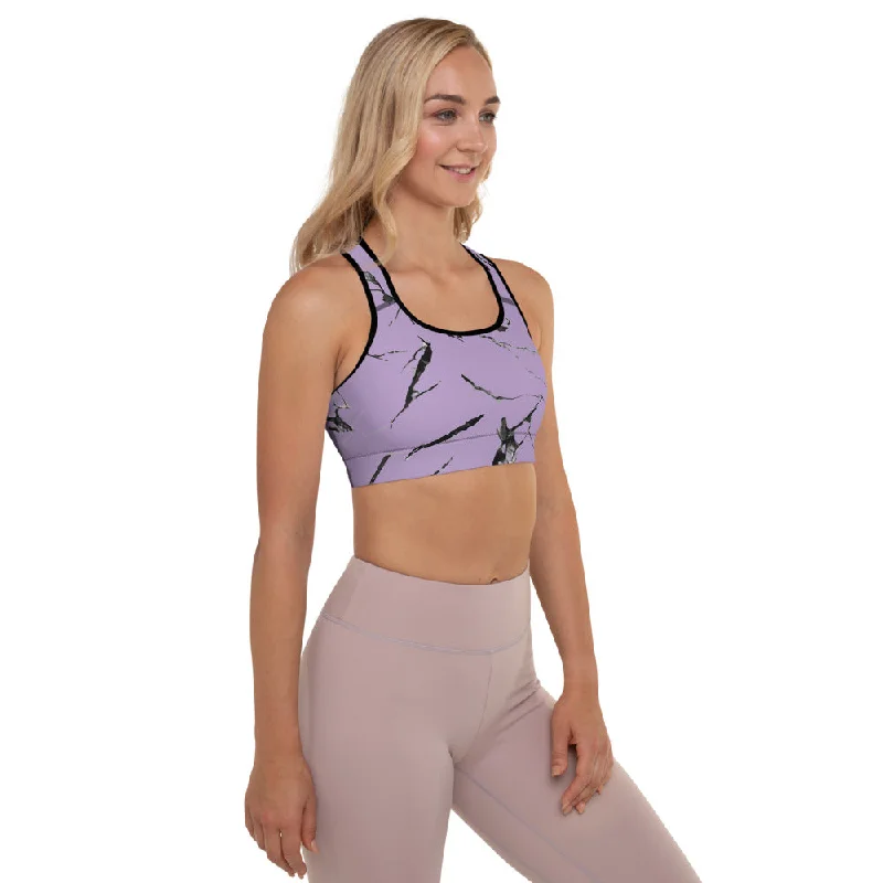 Purple Marble Abstract Sports Bra, Print Women's Premium Padded Bra- Made in USA/ EU Cozy Wire-Free Bra