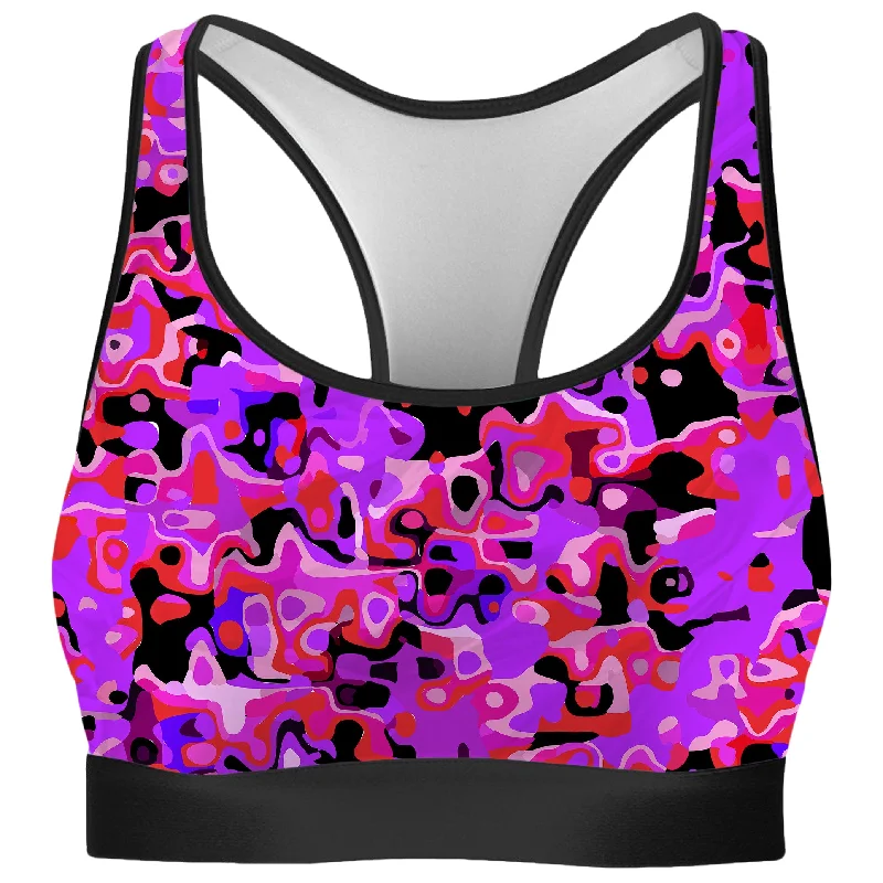 Purple Red and Black Rave Camo Melt Rave Bra Stylish Strapless Bra