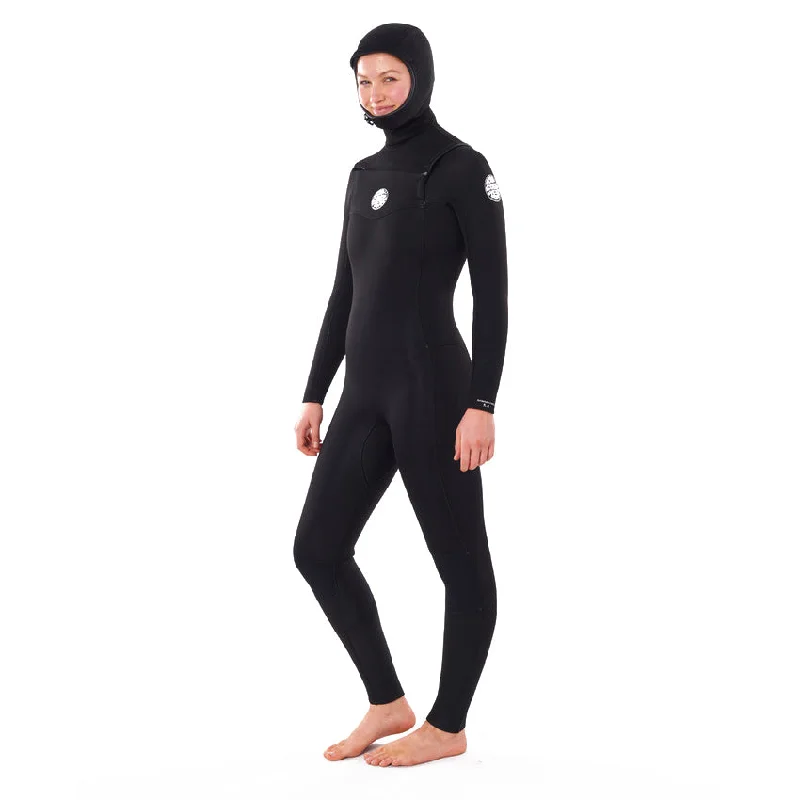 Rip Curl Women's Dawn Patrol 5/4 Chest Zip Hooded Wetsuit Hoodie with Metallic Shiny Futuristic Rip Curl Women's Dawn Patrol 5/4 Chest Zip Hooded Wetsuit Hoodie with Metallic Shiny Futuristic