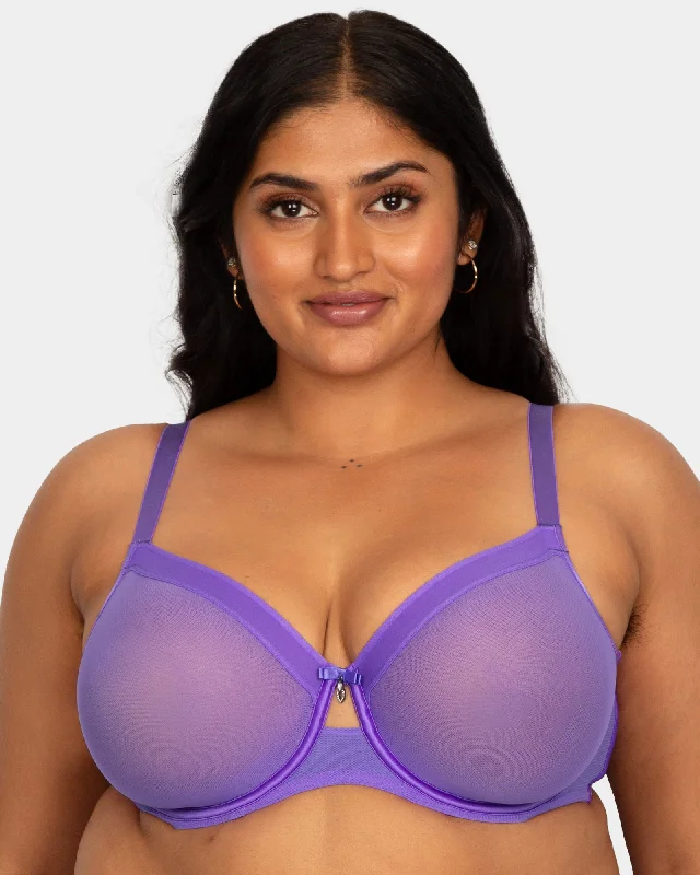 Sheer Mesh Full Coverage Unlined Underwire Bra - Violet Lacy Underwire Bra