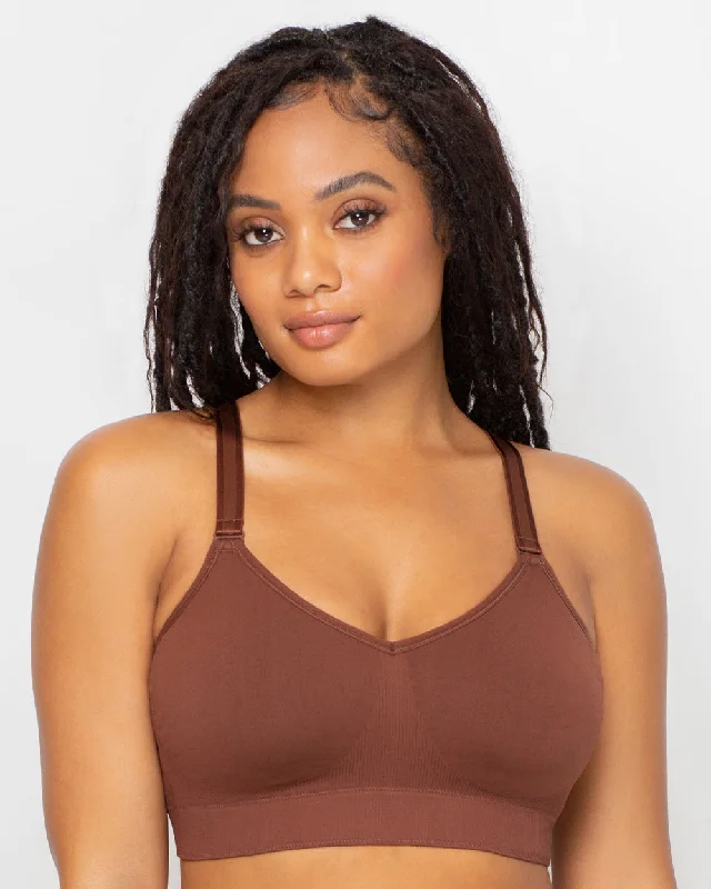 Smooth Seamless Comfort Wireless Bra - Chocolate Nude Lacy Underwire Bra