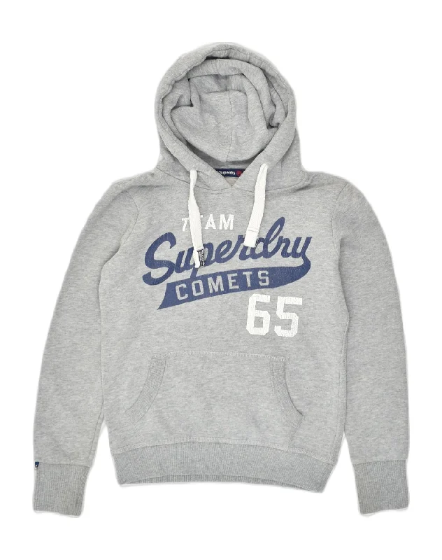 SUPERDRY Womens Graphic Hoodie Jumper UK 6 XS Grey Cotton Hoodie with Gradient Ombre Colorful