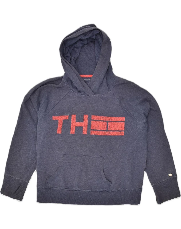 TOMMY HILFIGER Womens Graphic Hoodie Jumper UK 20 2XL Navy Blue Sports Hoodie with Raglan Sleeves Sporty Comfortable TOMMY HILFIGER Womens Graphic Hoodie Jumper UK 20 2XL Navy Blue Sports Hoodie with Raglan Sleeves Sporty Comfortable