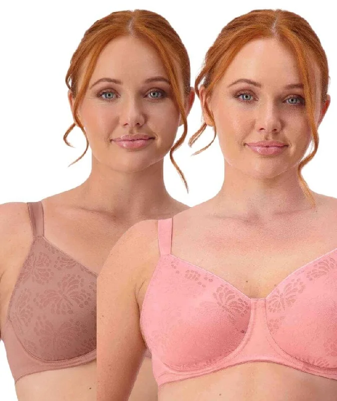 Triumph Lacy Minimizer 2 Pack Bra - Toasted Almond/Cherry Rose Comfortable Bralette Style