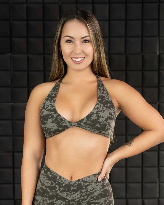 Twist Sports Bra Green Camo Push-Up Bra Set