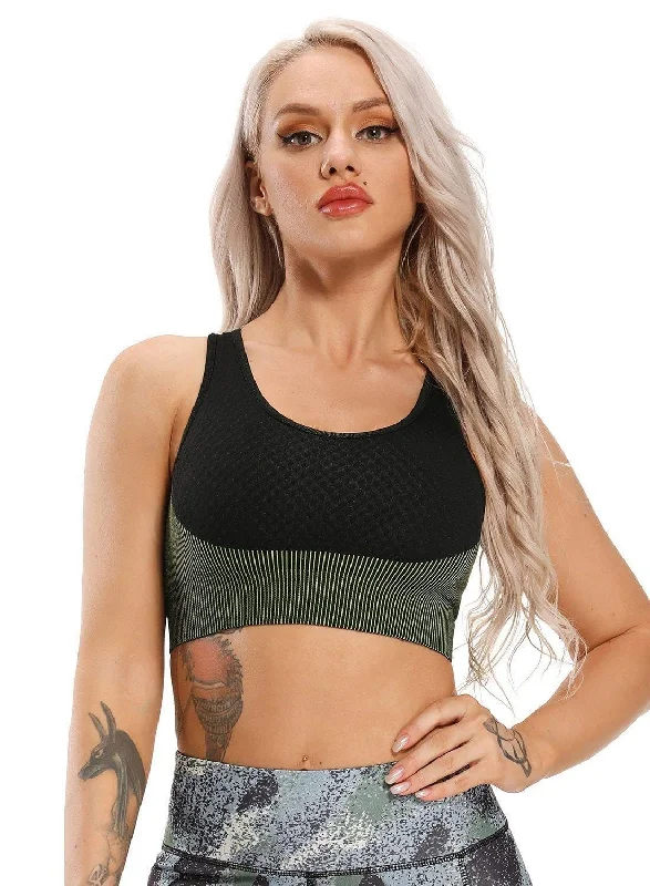 Women Contrast Color Seamless Sports Bra Fashionable Push-Up Bra