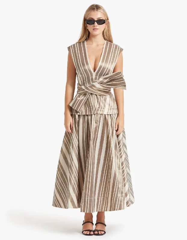 Wilson Midi Dress - Metallic Stripe Fashionable Sheer Sleeve Midi Dress