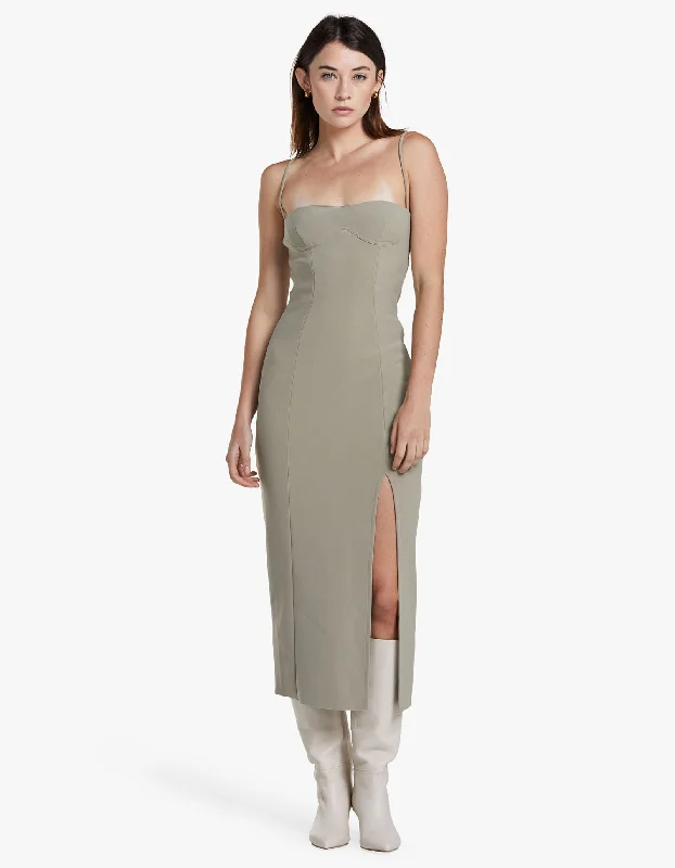 Marisol Midi Dress - Silver Sage Comfortable Short Sleeve Midi Dress