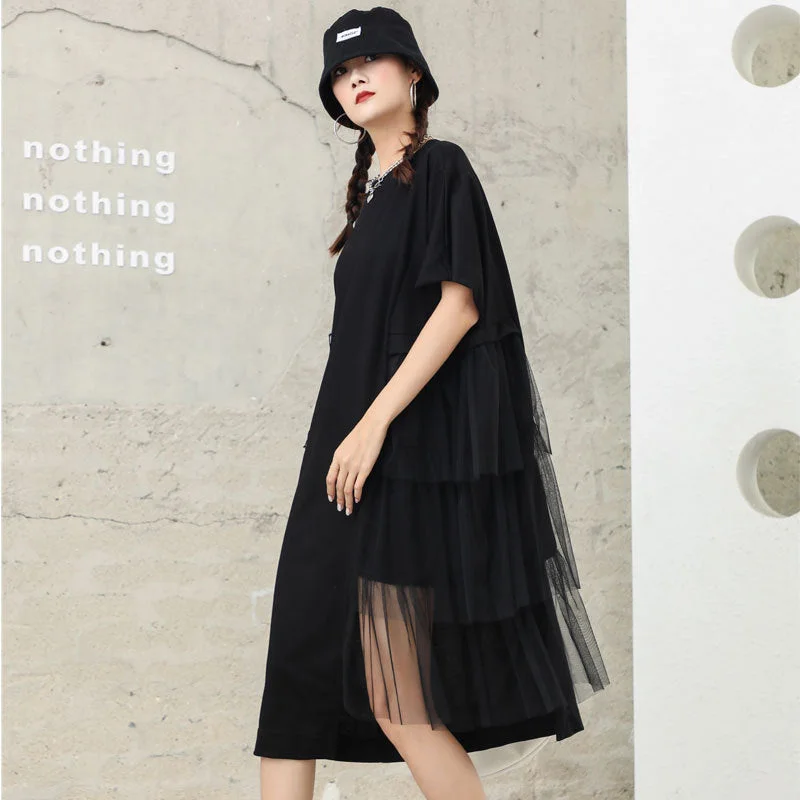 Black Tulle Irregular Summer Long Midi Dresses Comfortable Deep V Midi Dress