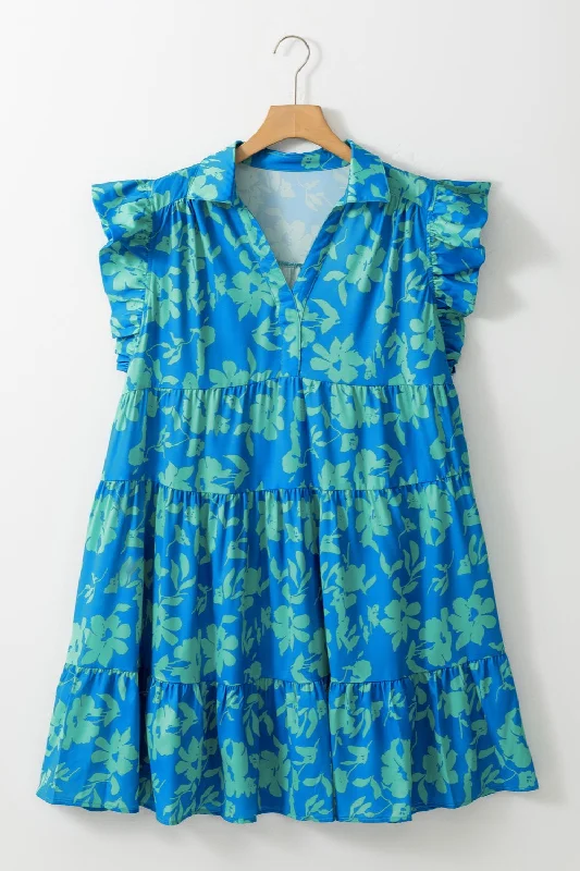 Blue Zone Planet |  Plus Size Ruffled Printed Cap Sleeve Mini Dress Elegant Tulle Mini Dress