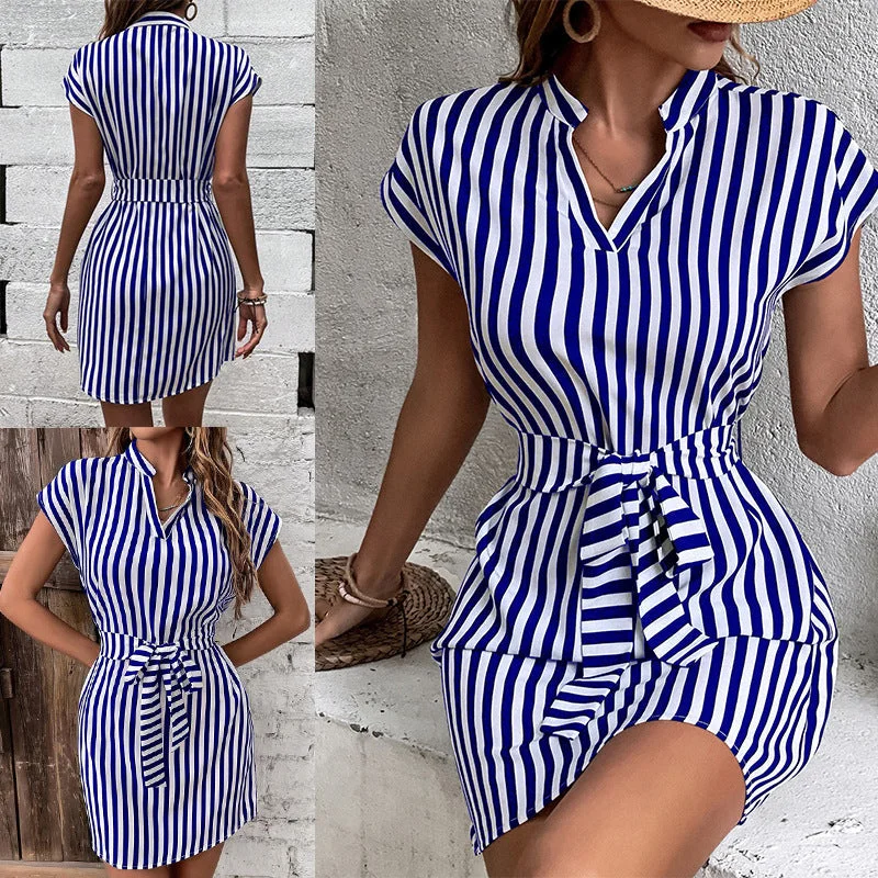 Casual Sleeveless Striped Mini Dresses Comfortable Fit-and-Flare Mini Dress