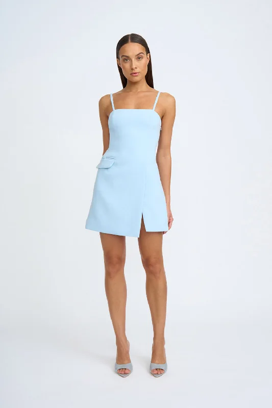 Celia Twill Mini Dress | Final Sale - Powder Blue Trendy A-Line Mini Dress