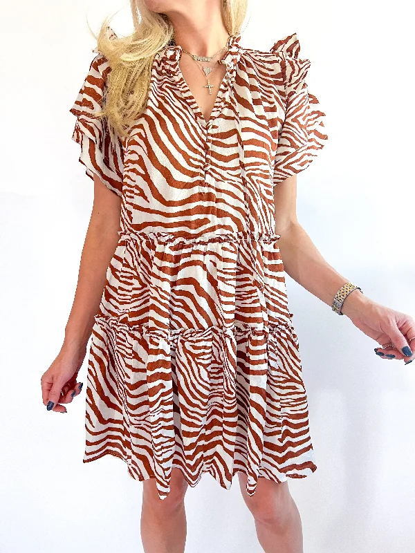 Animal Print Ruffled Mini Dress Cozy Sweater Mini Dress