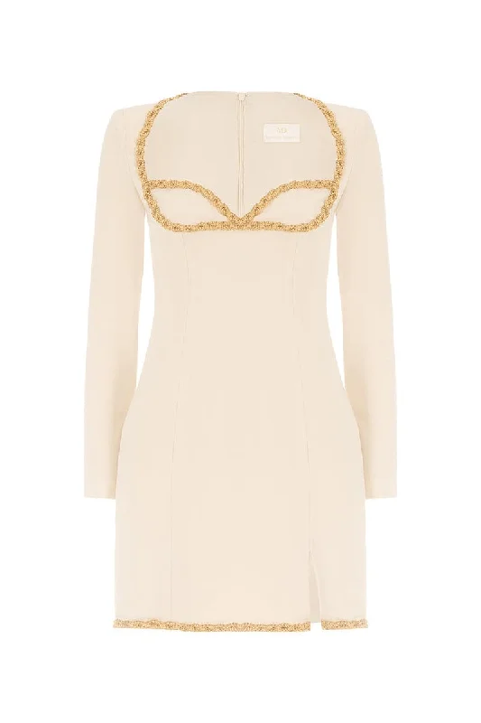 GOLD THREAD-EMBROIDERED CREPE MINI DRESS Comfortable Wrap Mini Dress