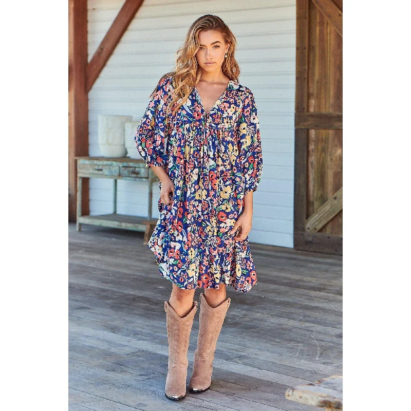 JAASE Carnation Print French Mini Dress Cozy Long Sleeve Mini Dress