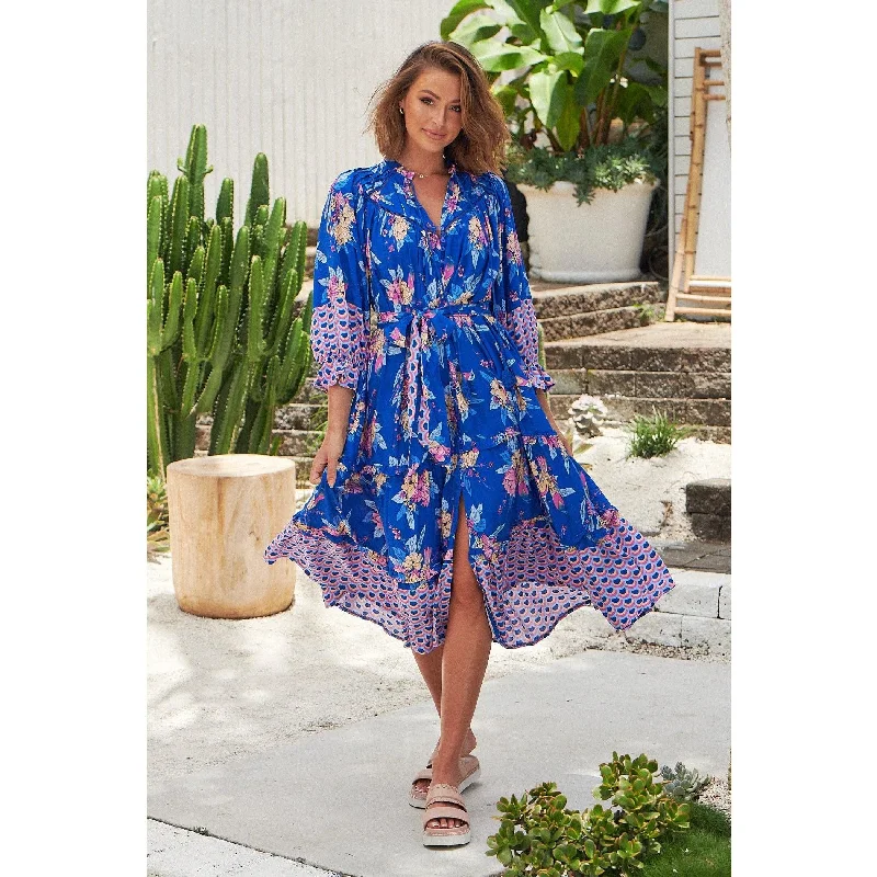 JAASE Seashore Print Briana Midi Dress Elegant Faux Wrap Midi Dress