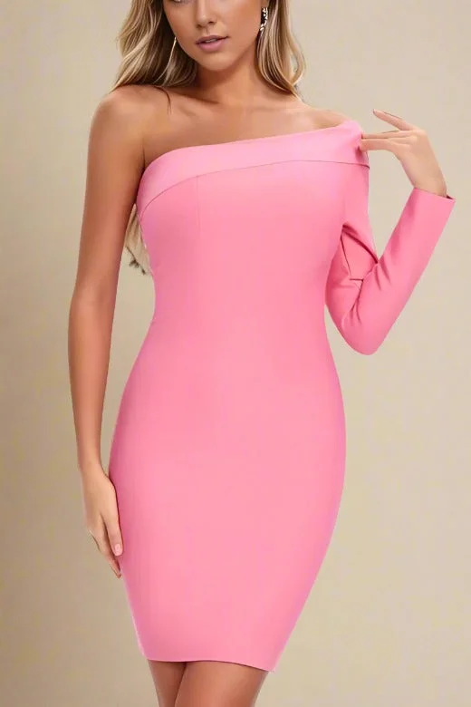 Kelly Long Sleeve Bandage Mini Dress - Hot Pink Stylish Puff Sleeve Mini Dress