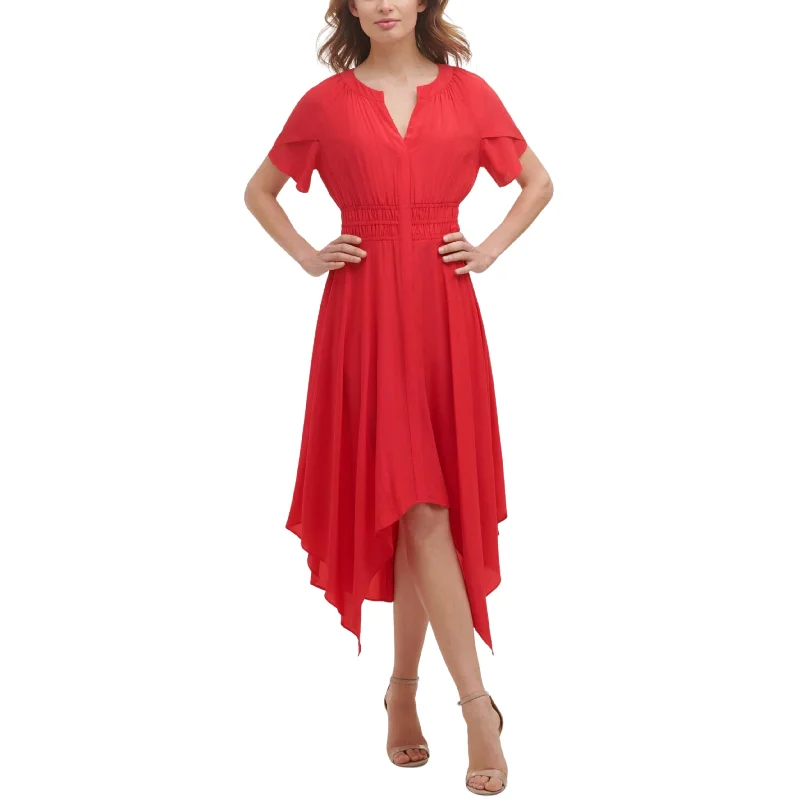 KENSIE - Gathered Mid Calf MIDI Dress Comfortable Ruched Midi Dress